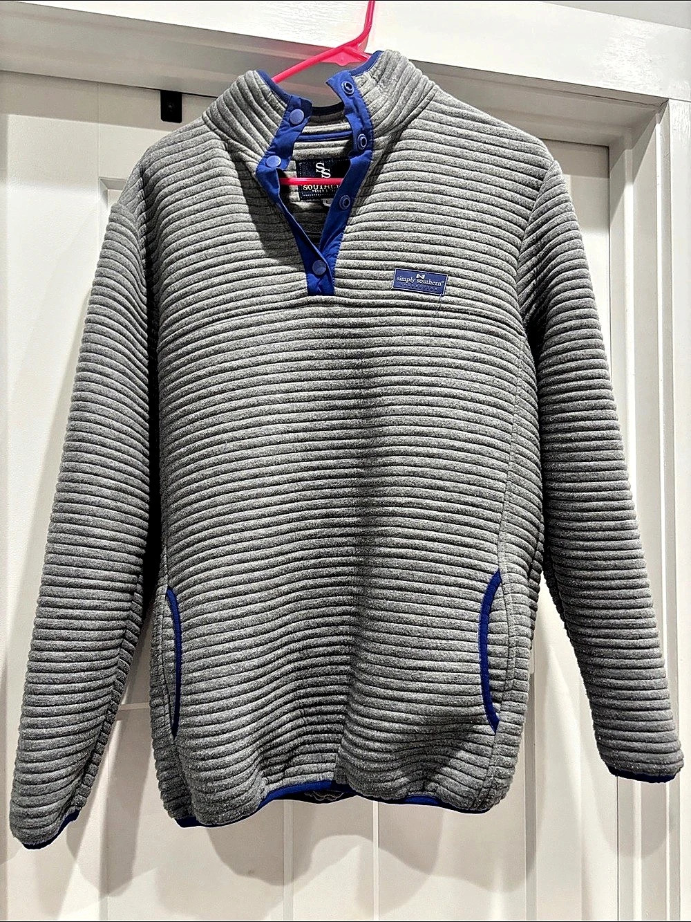 Simply Southern Ribbed Snap Pullover Gray & Blue
